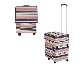 Foldable Shopping Cart with Wheels Oxford Fabric Trolley Bag Collapsible Reusable Tote Bags Grocery Cart for Travel Home Kitchen Supermarket