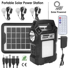Portable Solar Power Station Rechargeable Backup Power Bank w/Flashlight 3 Lighting Bulbs For Camping