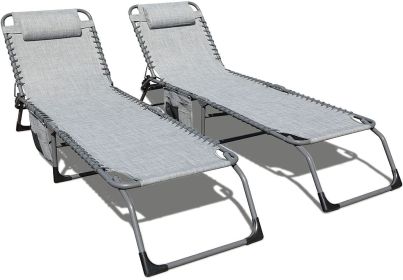 Set of 2 Outdoor Chaise Lounge with Detachable Pocket and Pillow, Portable Adjustable Patio Sun Lounge Chair for Garden,Beach, Sunbathing